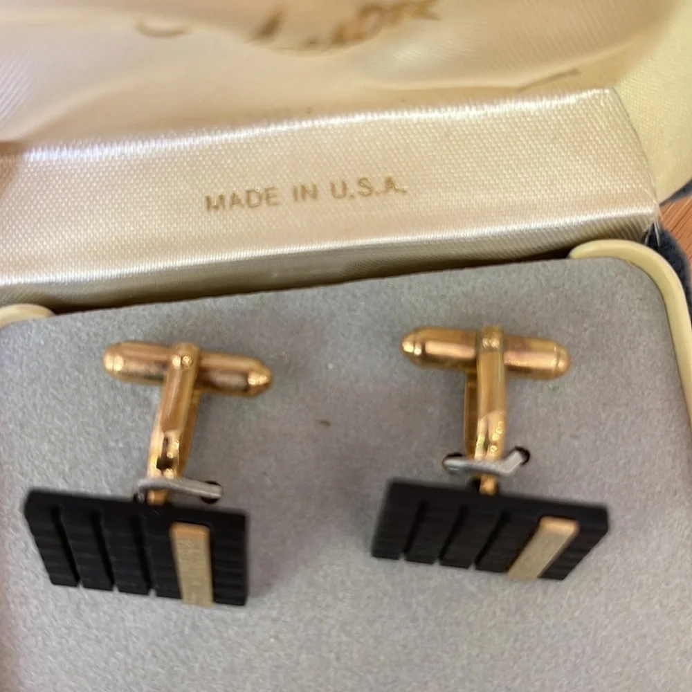 Vintage Men’s Gold/Black Fancy Cufflinks Jewerly square cufflinks